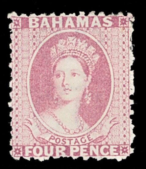 Bahamas 1863-77 Watermark Crown CC Perforated 12½ 4d. bright rose, unused with part original gu...