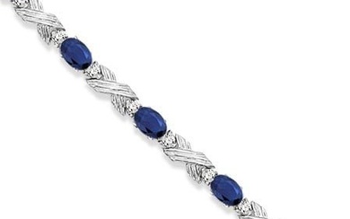 Blue Sapphire and Diamond XOXO Link Bracelet in 14k White Gold 6.65ctw