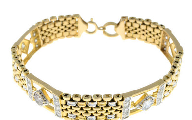 Brilliant-cut diamond fancy-link bracelet.