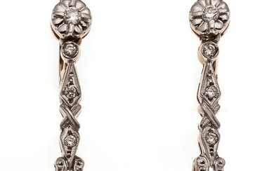 Brilliant earrings RG / WG 375/000 with 14 diamonds, total 0.31 ct W / SI-PI, length 35 mm, 4.0 g