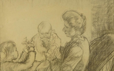 British School, mid-20th century- Study of a mother and her children; charcoal on paper, bears inscription 'Marcus Dods' on the reverse of the frame, 18 x 25 cm Provenance: The estate of the late designer, Anthony Powell.