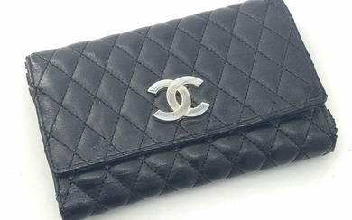 CHANEL Black Quilted Fabric Wallet