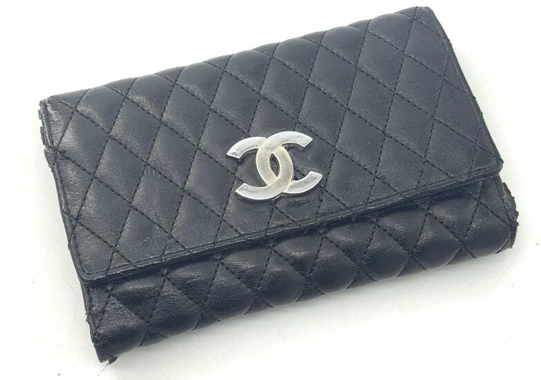 CHANEL Black Quilted Fabric Wallet