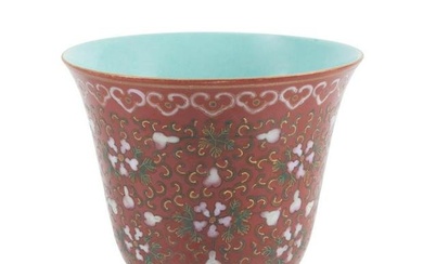 CHINESE FAMILLE VERTE CORAL GROUND CUP, MARKED