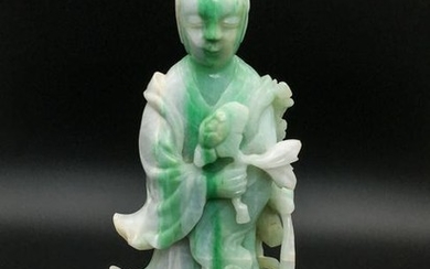 CHINESE JADEITE FIGURE OF LADY, QING DYNASTY
