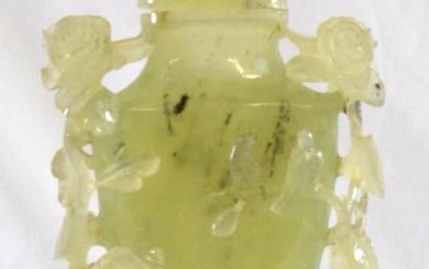 CHINESE PALE GREEN JADE VASE GROUP CARVING