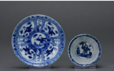 CHINESE QING BLUE AND WHITE PORCELAIN TEA CUP AND PLATE