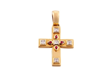 Cartier l A multi-gem byzantine cross pendant