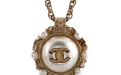 Chanel CC Pendant Chain Necklace Metal with Faux Pearl