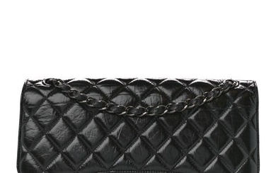 Chanel Shiny Distressed Calfskin Quilted Jumbo Double Flap So Black