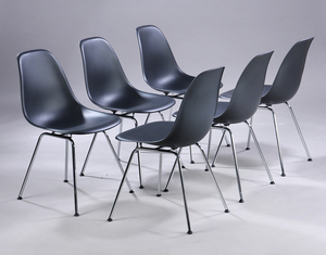 Charles Eames. A set of six shell chairs, model DSX, black (6)