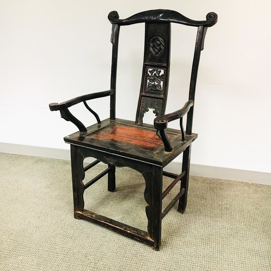 Chinese Carved and Lacquered Hardwood Armchair