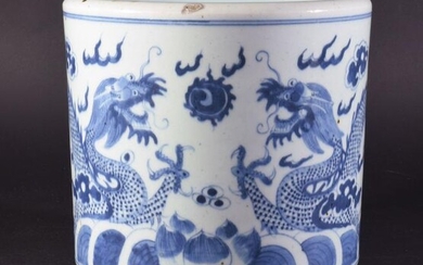 Chinese Celadon and Blue 'Dragon' Planter, 19th Century