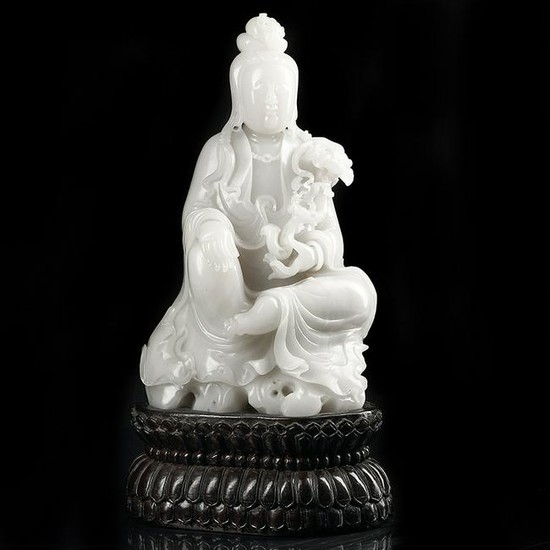 Chinese Hetian Jade Carved Buddha Figure