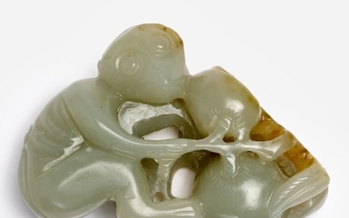 Chinese Mottled Celadon Jade Monkey and Peach Group