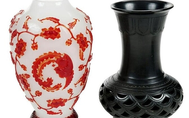 Chinese Peking Glass Vase and Art Pottery Vase