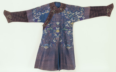 Chinese Qing blue brocade dragon robe