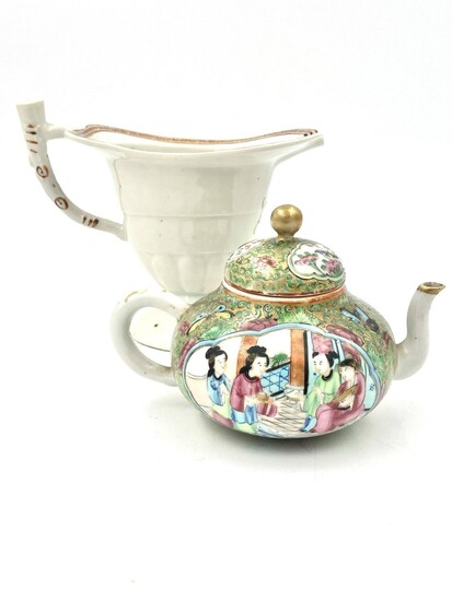 Chinese Rose Medallion Teapot & Porcelain Creamer