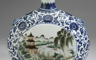 Chinese moon flask with pagoda landscape scenes