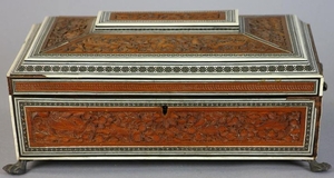 Circa 1860 Anglo Indian Carved Wood Sewing Box