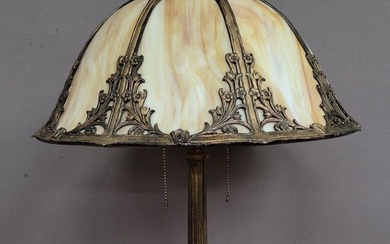 Circa 1920's Large 8 Carmel Slag Glass Table Lamp; with floral decoration. Hgt 25" dia. Of shade