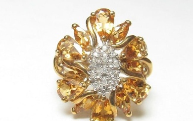 Citrine Diamond Sunflower 10Kt Gold Ring