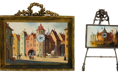 Cityscape Painting Desk Clocks and European Silver