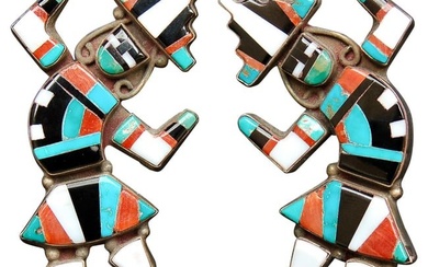 Classic and Rare Matched Pair of Zuni Rainbow Dancer Pins by Merle Edaakie
