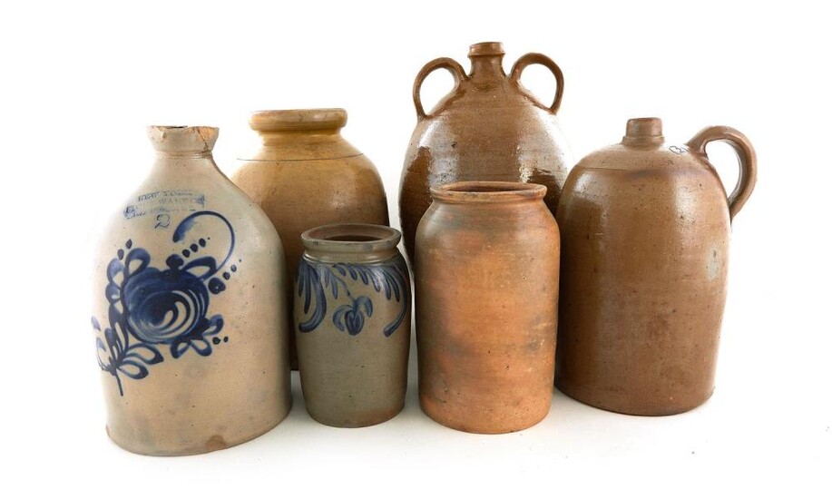 Cobalt-Decorated and Salt-Glazed Stoneware Vessels (6pcs)