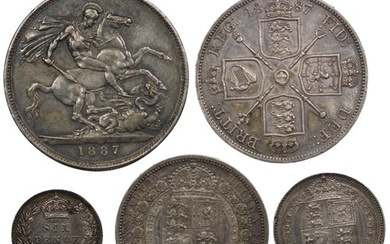 Coins of 1887, Victoria jubilee head, comprising crown, doub...