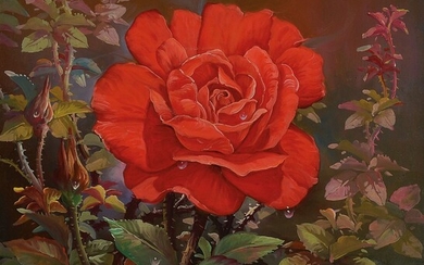 Contemporary traditionalist, blossoming roses,oil / canvas, realistic painting...