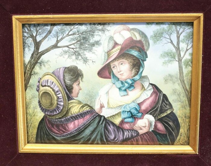 Continental Enamel on Curved Copper Plaque, 19th C