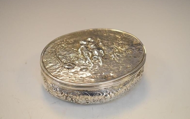Continental silver oval box having repoussé figural decoration of...