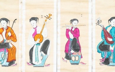 D. Khiêm (Vietnam?), prints enhanced with ink and colour: 'Four female musicians'