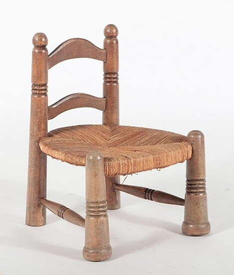 DIMINUTIVE FRENCH WOOD RUSH CHAIR EXAGGERATED LEGS