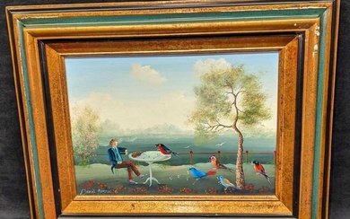 Daniel Bonnec Original Oil On Canvas Artist With Rabbits
