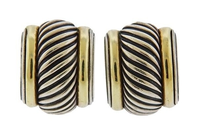David Yurman 14K Gold Silver Cable Earrings
