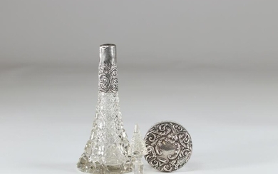 Decanter and box in silver and crystal 1900