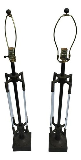 Deco Glass Rods Bronze Table Lamps with Cast Marble