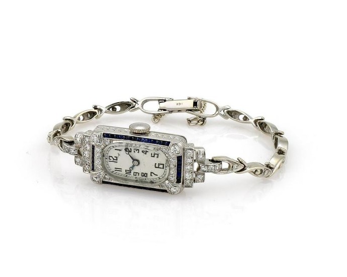 Deco Platinum/14K Diamond Sapphire Watch 1920