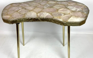 Decorative Quartz Mosaic Small Side Table. Brass tone