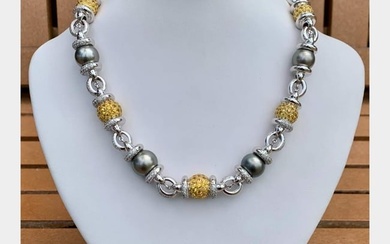 Diamond South Sea Pearl and Yellow Sapphire Necklace