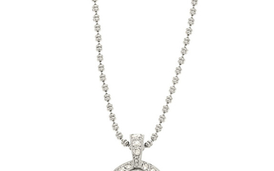 Diamond, White Gold Pendant-Necklace The pendant features a full-cut...