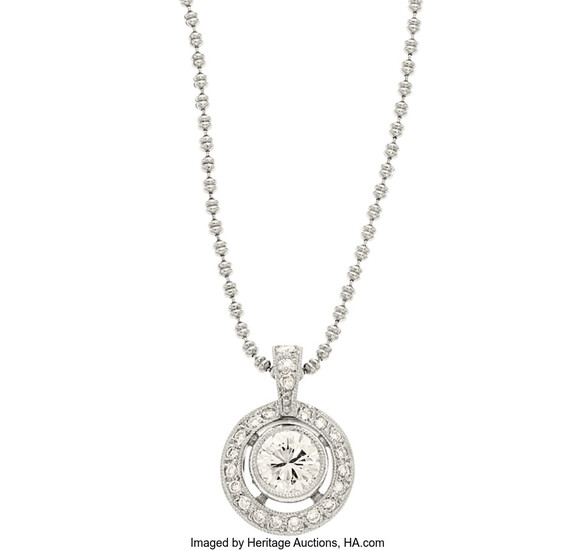 Diamond, White Gold Pendant-Necklace The pendant features a full-cut...