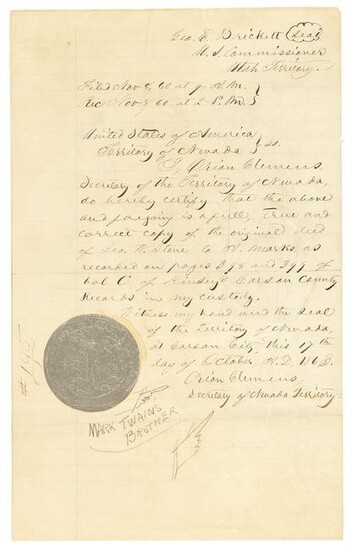 Document signed by Mark Twain's brother