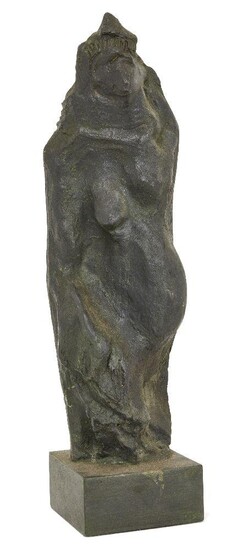 Donated to the Royal Society of Sculptors: Nicholas Eames, British b.1960 - Egyptian Figure, 1992; reconstructed stone, signed and numbered on base 'Eames 1/25', label affixed with title on the underside of the base, H37.5 x W10 x D9.5 cm including...