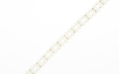 Double Strand Cultured Pearl, White Gold and Diamond Bracelet