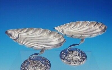 Durgin-Gorham Sterling Silver Compote Pair Raised Shell Bowl and Dolphin