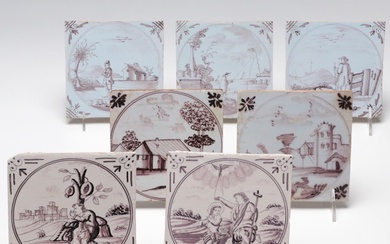 Dutch and English Biblical and Pastoral Manganese Delft Tiles, 18th-19th C.