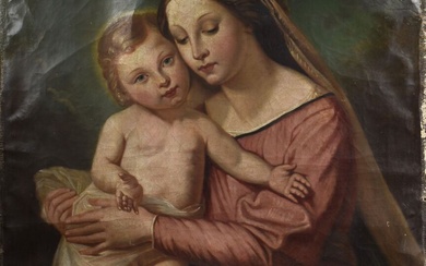 ECOLE FRANCAISE de la Seconde Moitié du XIXème Siècle "Vierge à l'enfant" Huile sur toile...